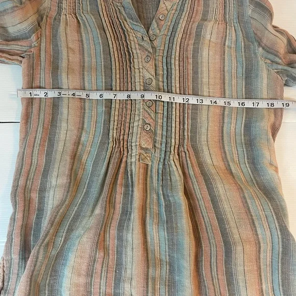 Faherty Evening Playa Stripe Linen Blend Pintuck Tunic Size Small - Picture 6 of 10